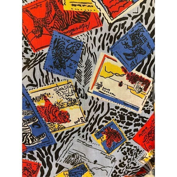 Vintage Blue Animal Print Animal Stamps logo HARMAL NEW YORK medium button down - Picture 7 of 13